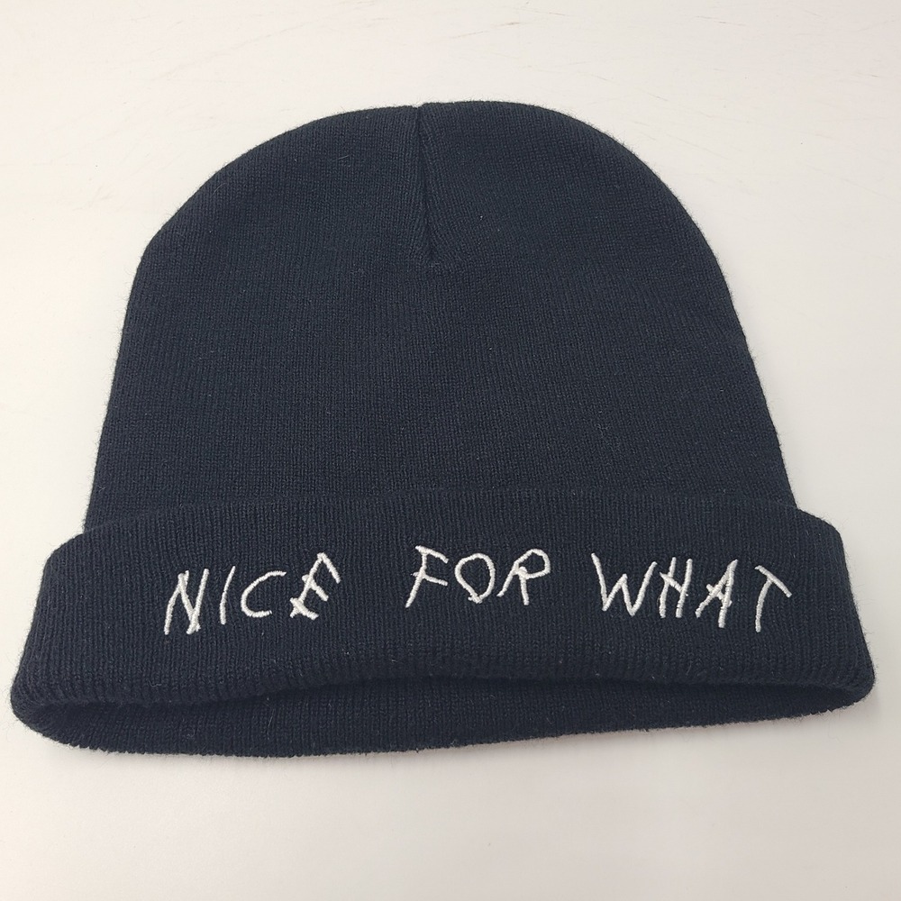 Nice For What Hat Beanie Carbon Elements Black White Drake Knit Stocking Cap Men